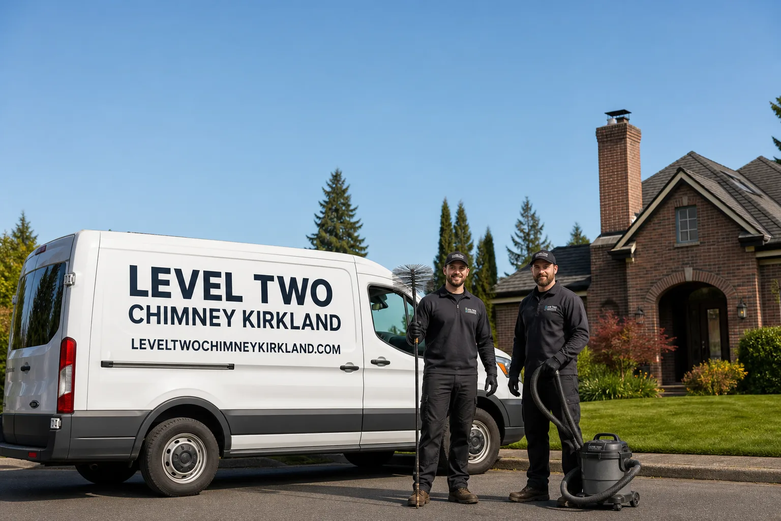 Emberly Chimney Cleaners Kirkland chimney cleaning service vehicle and crew in Kirkland, WA